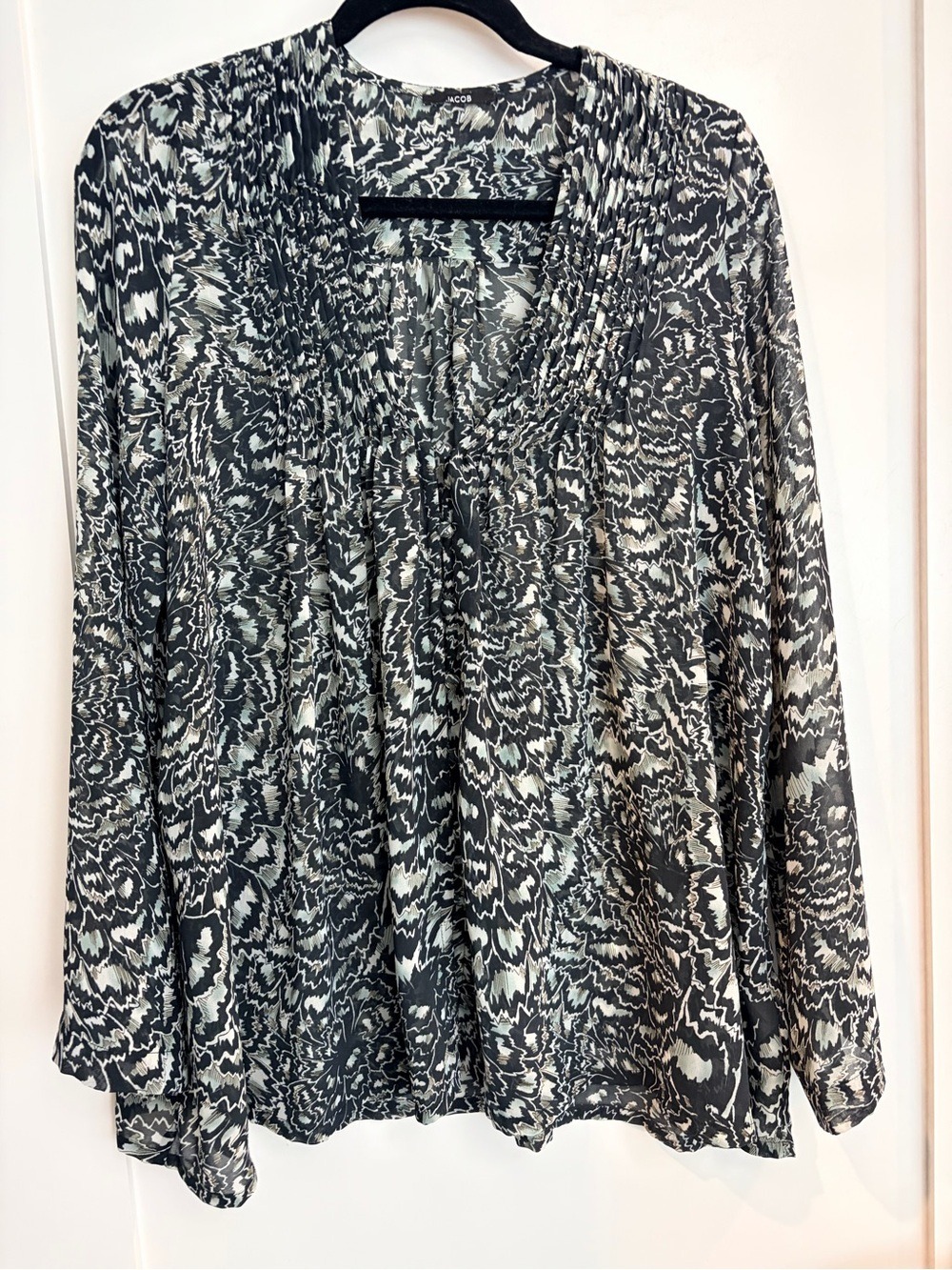 Black, Cream,Brownand GreenPatterned buttoned V-Neck Blouse